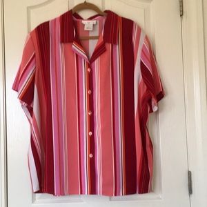 Susan Graver Woman’s Short Sleeve Stripe Red Blouse Size 3X